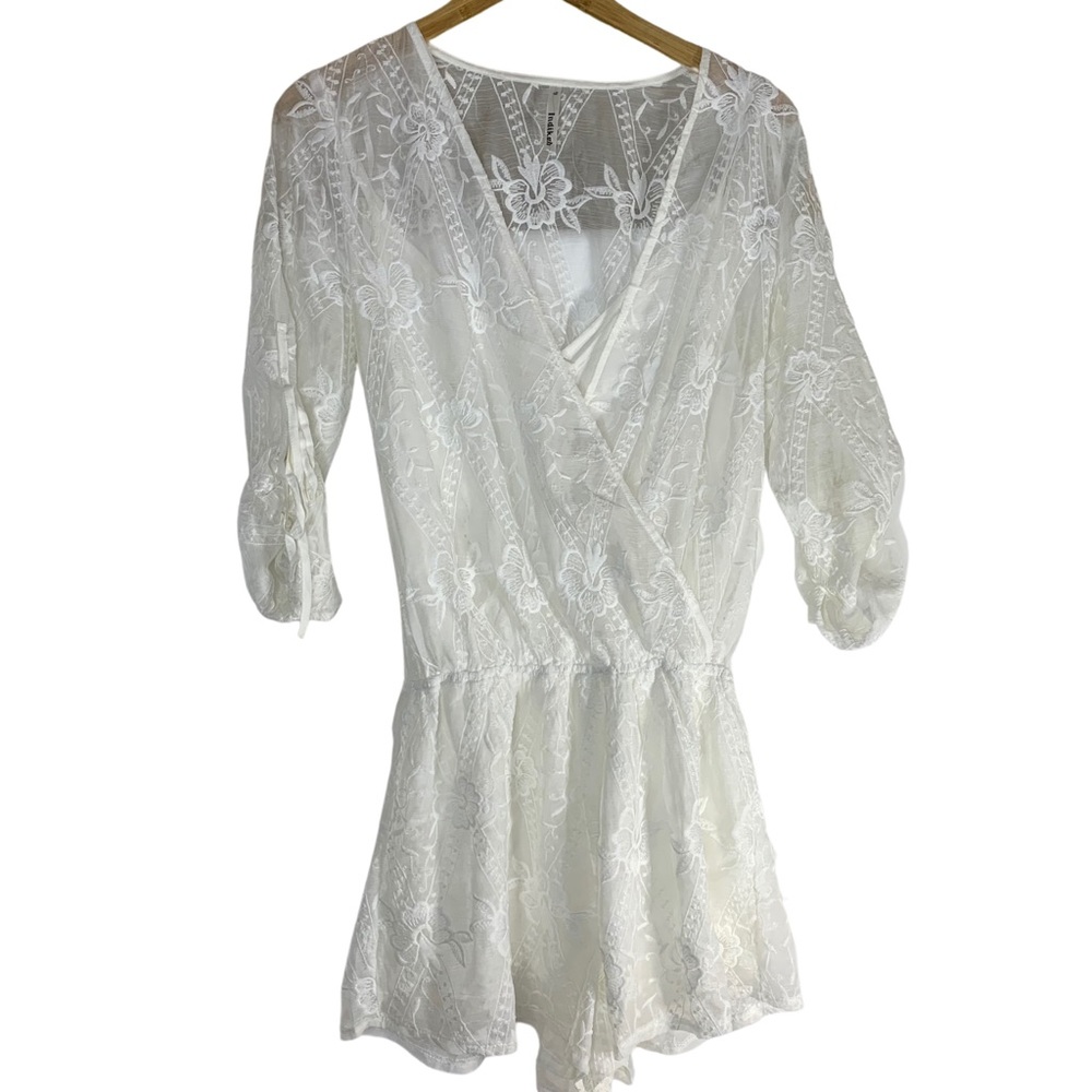 Indikah white lace boho playsuit size 12